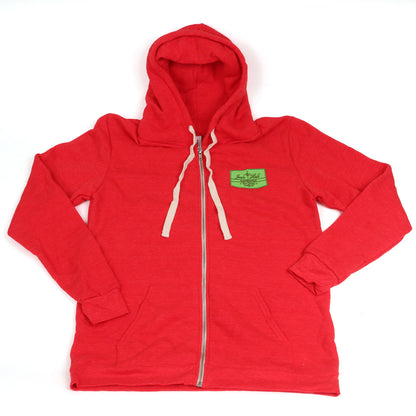 Red Zip Up Hooded Sweatshirt with Josh Hall Surfboards Patch